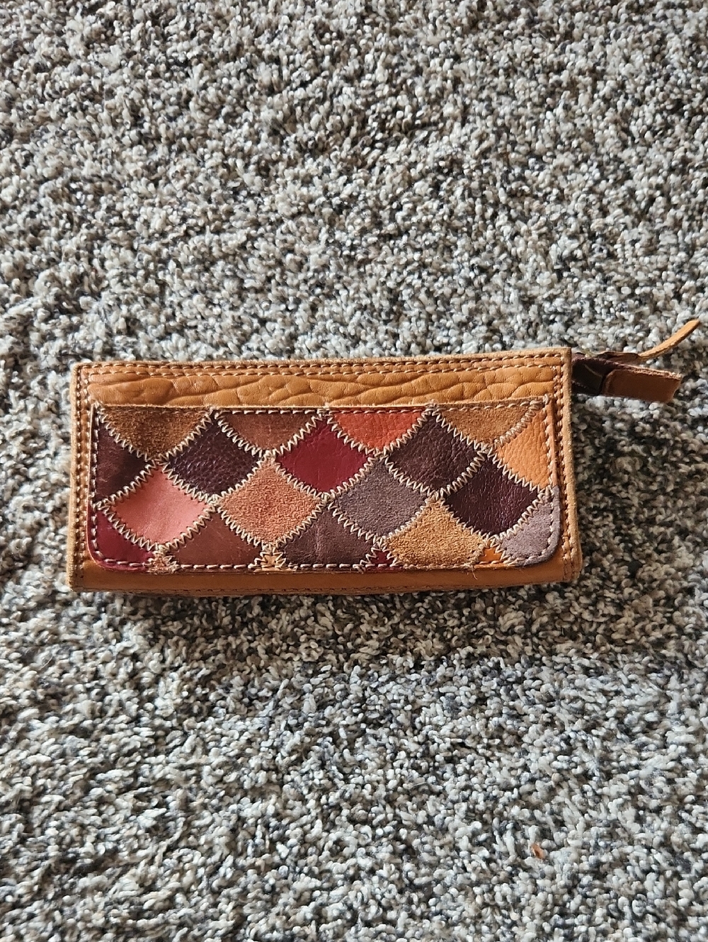 Lucky Brand Vintage Patchwork Leather Zip Wallet - Brown, Tan, Red, Pink